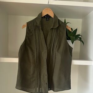 Olive Green Sleeveless Linen Blouse